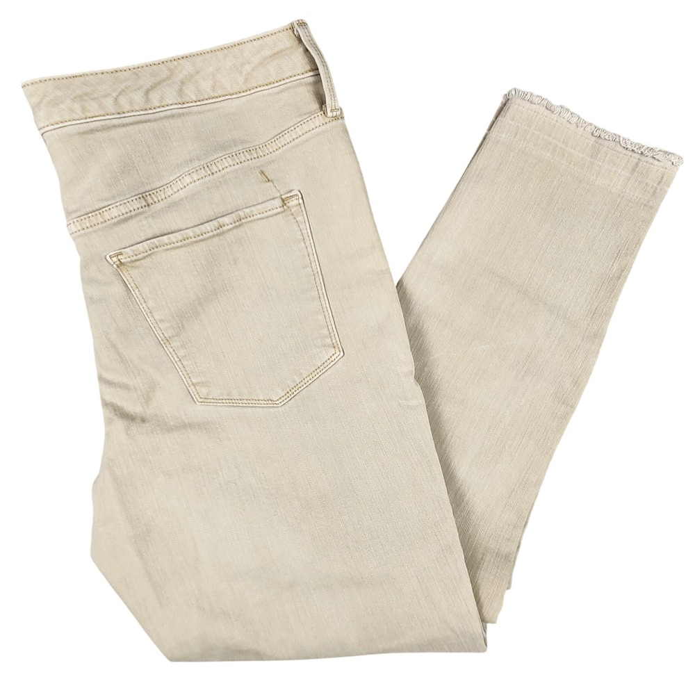 Mossimo High Rise Skinny Women 14R Tan Power Stretch Raw Hem Embroidered Pockets